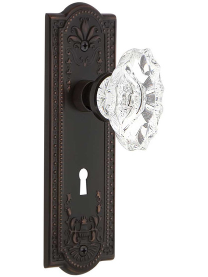 Meadows Design Door Set with Keyhole and Chateau Crystal Glass Knobs in Timeless Bronze.